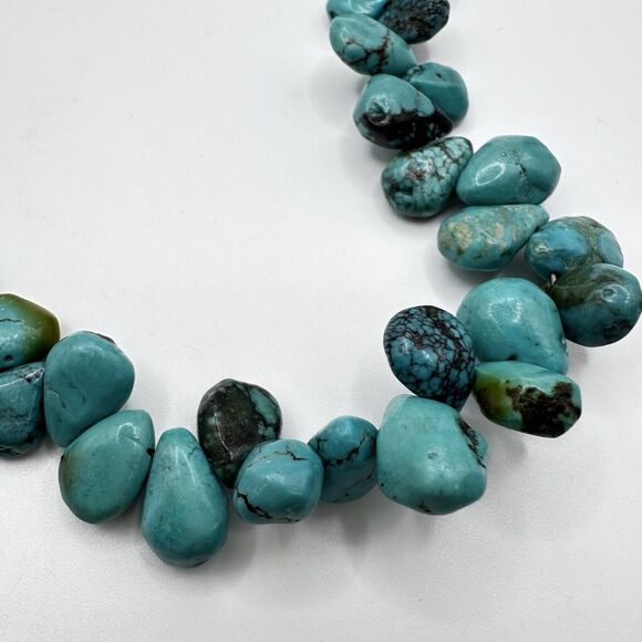 Natural Turquoise Necklace 16” Teardrop Beads Sterling Toggle Clasp Blue Green - Picture 7 of 12